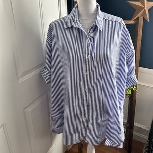 Zara Blue and white striped oversized poplin shirt Large/X Large